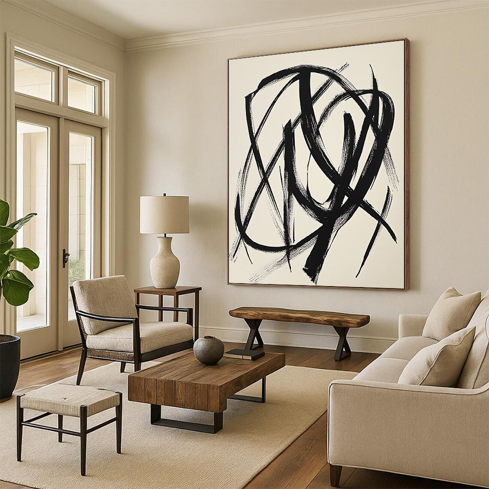 Contemporary hand-drawn abstract artwork showcases intricate intertwined forms with fluid shapes and bold strokes on white paper, embodying minimalist creative expression. DLZ1148