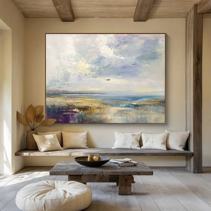 “Impressionist Seaside” - Purple, blue, beige, Impressionist Landscape Painting HB0644