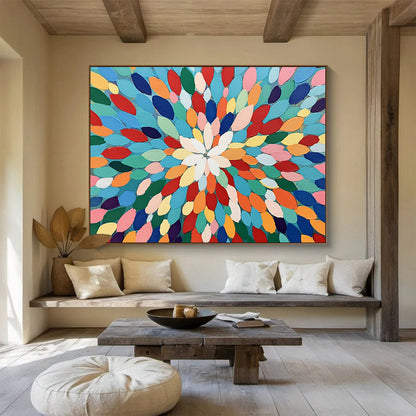 “Colorful Petal - Shaped Mandala” - Impasto Abstract Painting On Canvas HB0516