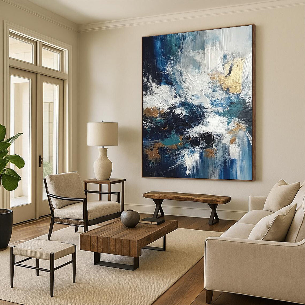 Modern contemporary hand-painted abstract artwork showcasing vibrant colors and dynamic shapes for a striking visual impact. DLZ1768