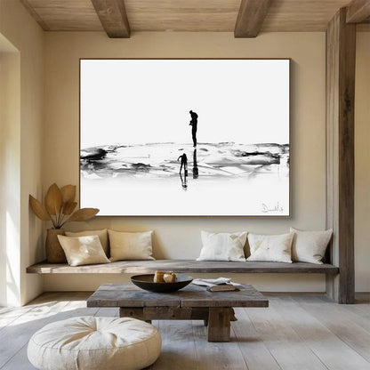 Monochrome Beach Silhouette - Serene Bathroom Decor DLZ114
