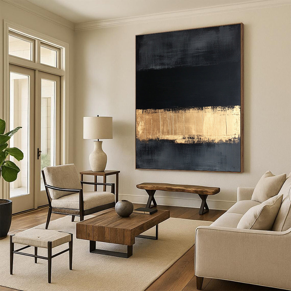 Black, Gold, Gray, Textured Stripes "Gilded Grunge" Abstract Expressionist Painting On Canvas HB114