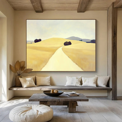 Yellow, Gray, Purple and Green Minimalist Path "Golden Journey" Painting On Canvas HB0672
