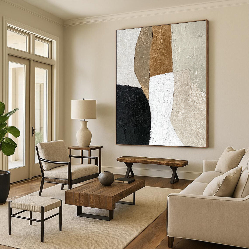 Contemporary hand-painted abstract artwork featuring a detailed leg and foot profile in textured neutral colors with bold brush strokes. DLZ0970