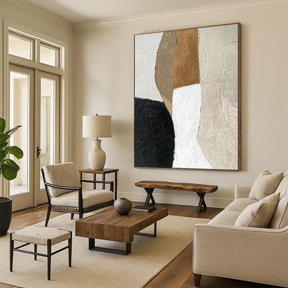 Contemporary hand-painted abstract artwork featuring a detailed leg and foot profile in textured neutral colors with bold brush strokes. DLZ0970