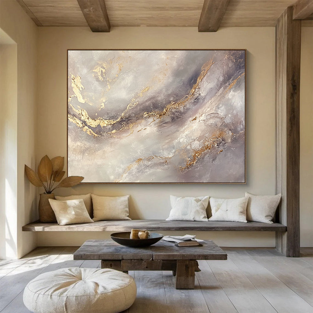 “Gold - Accented Gray Abstract” - Gray, Gold, Abstract Textured Swirls HB1132