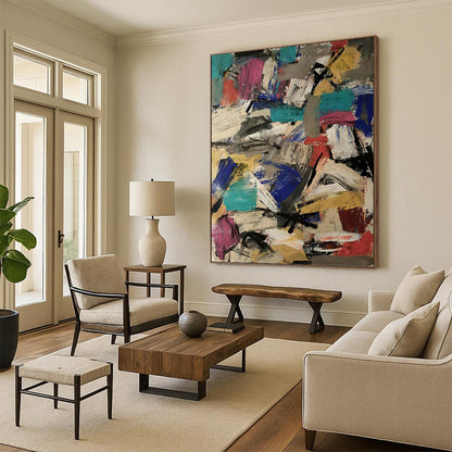 Vast Hand - Painted Custom Textured Canvas Abstract for Bar & Hotel Lobby DKH1039