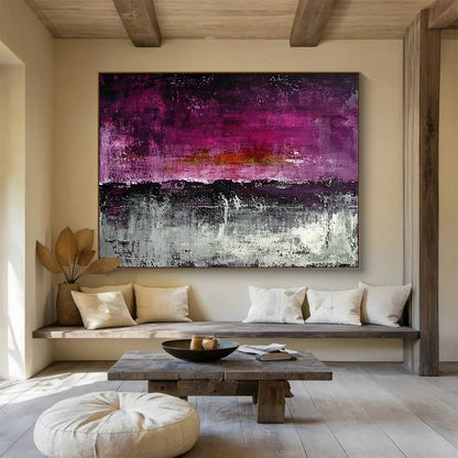 “Vibrant Purple and Gray Abstract” - Purple, Gray, Textured Layers, Abstract Expressionism Painting On Canvas HB0900
