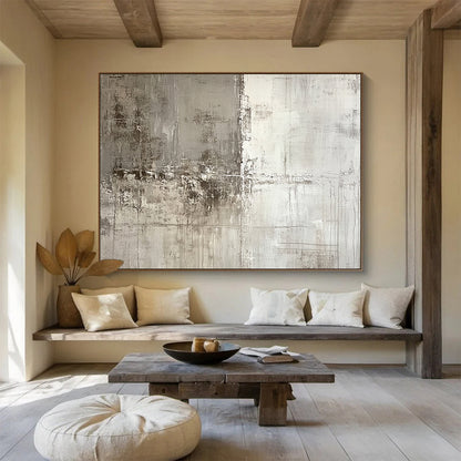 Neutral Textured Abstract - Muted Abstract Oil Painting On Canvas HB0482