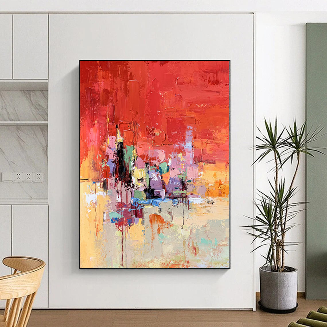 Giant Hand-Painted Abstract Canvas for Nursery Changing Table Feature Walls
