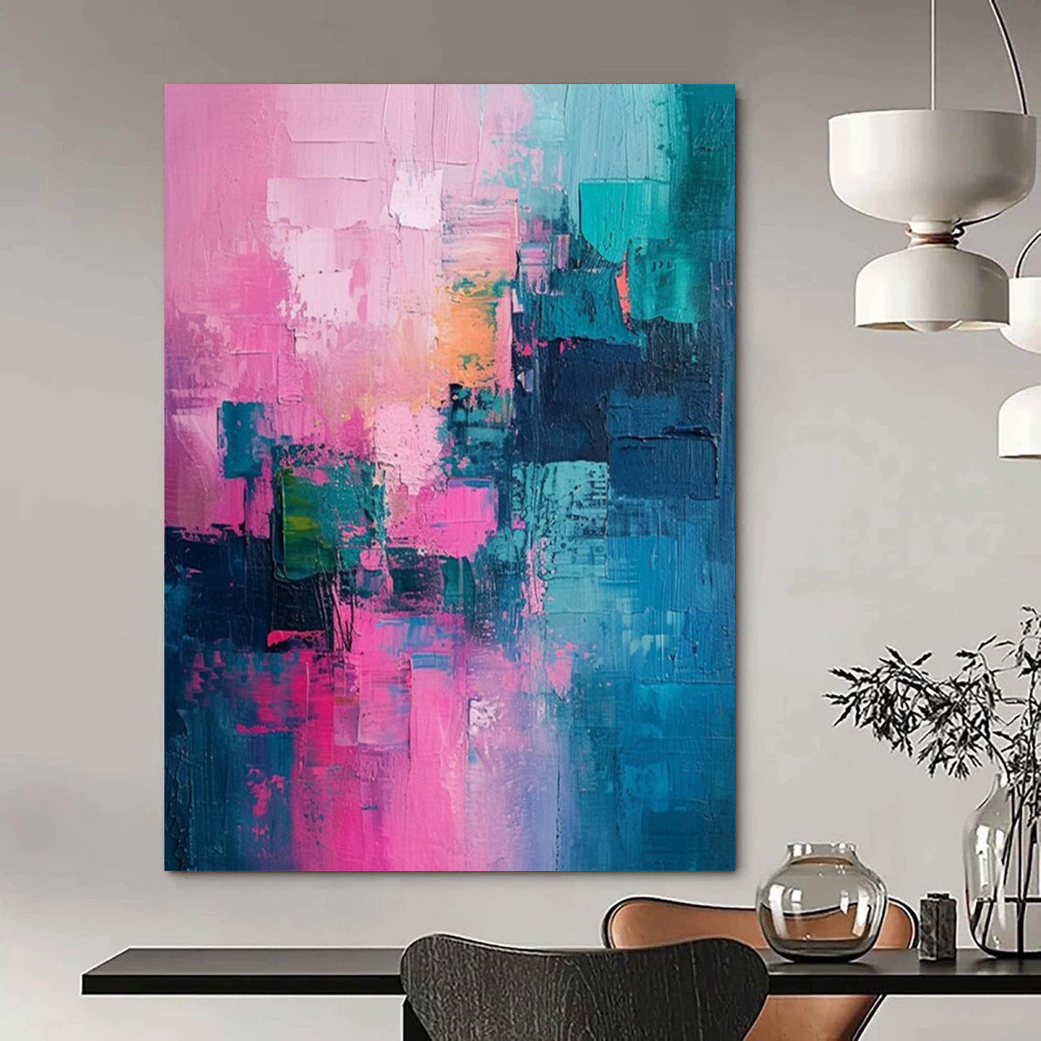 Huge Hand-Painted Contemporary Abstract Painting for Stylish Bar Outdoor Seating Areas