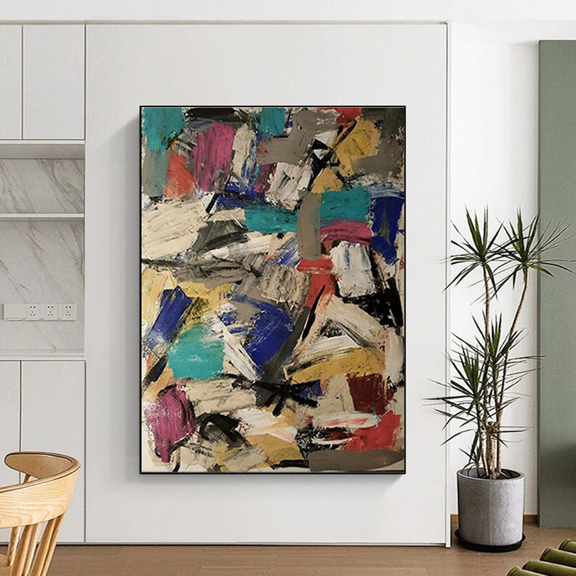 Colossal Modern Abstract Wall Art for Contemporary Entryway Staircase Landing