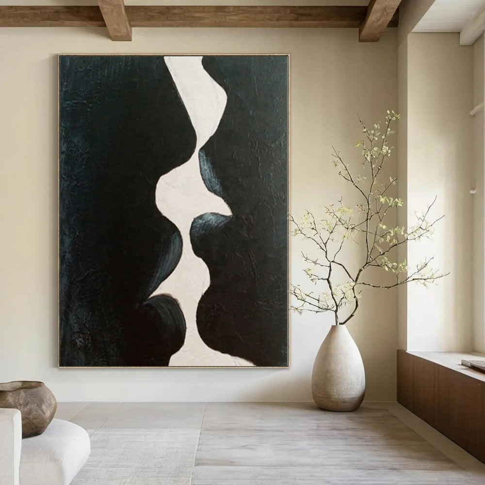 Minimalist Monochrome Hand-Painted Abstract Canvas for Dining Rooms