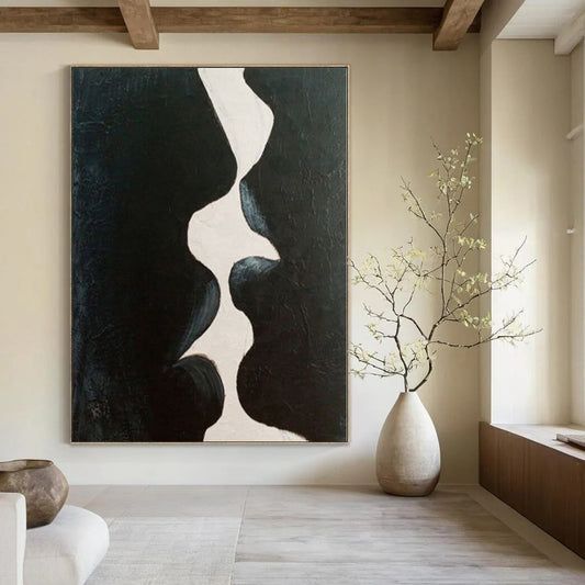 Minimalist Monochrome Hand-Painted Abstract Canvas for Dining Rooms