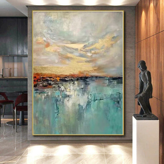 Enormous Hand-Painted Abstract Canvas for Greenhouse Interior Wall