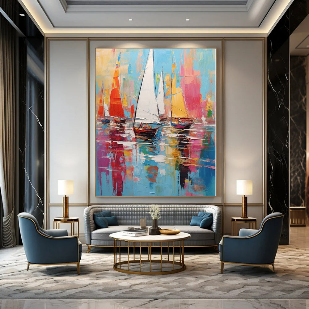 Giant Hand-Painted Contemporary Abstract Canvas for Office Training Rooms
