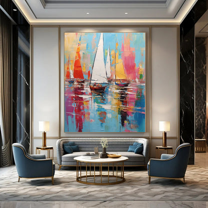 Giant Hand-Painted Contemporary Abstract Canvas for Office Training Rooms