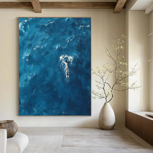 Oversized Hand-Painted Contemporary Abstract Mural for Family Dining Halls