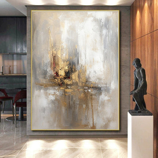 Super-Sized Abstract Minimalist Line Art Hand-Painted Canvas for Home Wine Cellar Wall