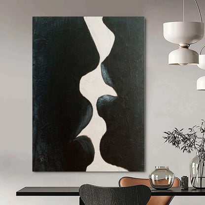 Minimalist Monochrome Hand-Painted Abstract Canvas for Dining Rooms