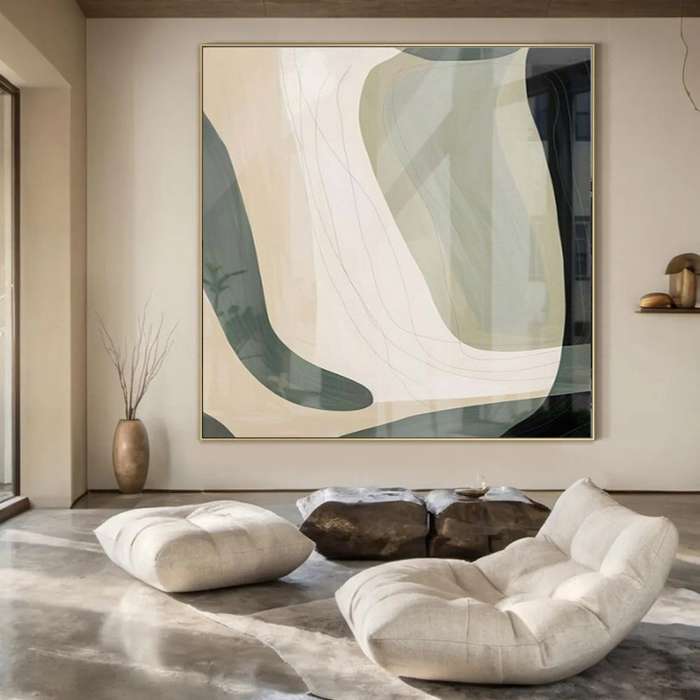 Oversized Hand-Painted Modern Abstract Mural for Family Home Homework Zones