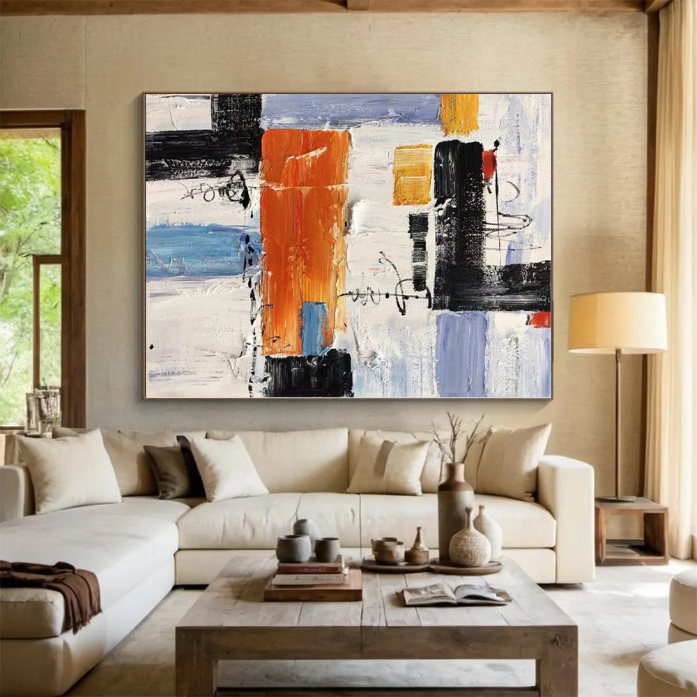 Large-Scale Bespoke Abstract Art for Guest Room Fireplace Mantel Wall