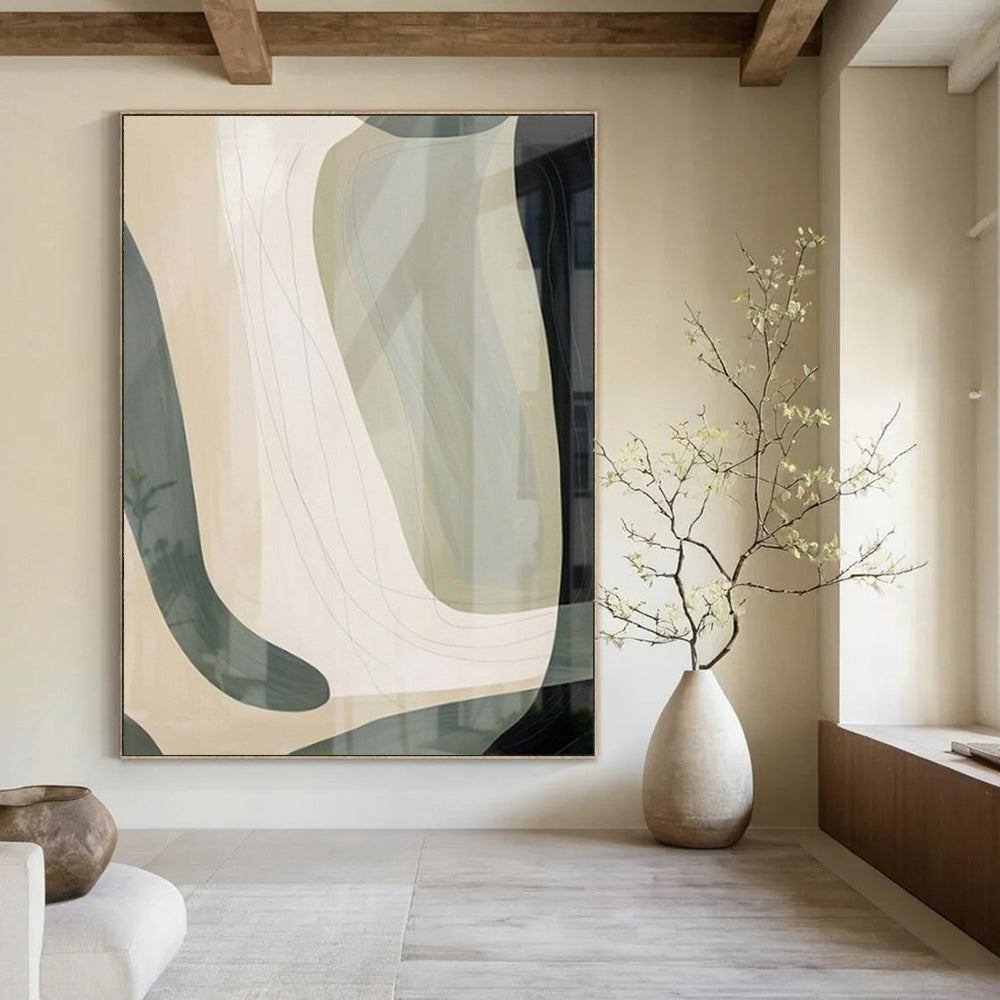 Oversized Hand-Painted Modern Abstract Mural for Family Home Homework Zones