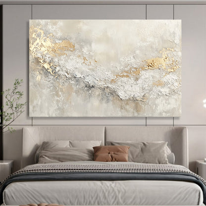 “Gilded Texture” - Beige, White, Gold with Textured Swirls - Abstract Acrylic Painting HB1337