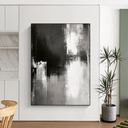 Contemporary abstract painting with grungy grey textures muted colors and simple brush strokes on a textured canvas for modern art lovers. DLZ0304