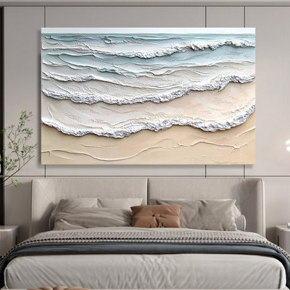 Layered Sea Waves in Blue and Beige - Impasto Ocean Scene Painting On Canvas HB0427