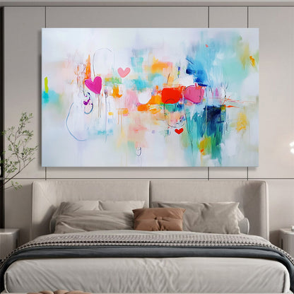 “Hearts and Hues” - Pink, Teal, Orange, Abstract Love - Contemporary Acrylic Painting HB1515