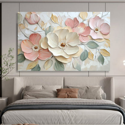Pastel Floral 3D Bouquet - Soft - Colored Textured Flower Painting On Canvas HB0428