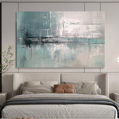“Teal Gray Abstract Reflections” - Teal, Gray, White, Textured Forms - Painting On Canvas HB1422