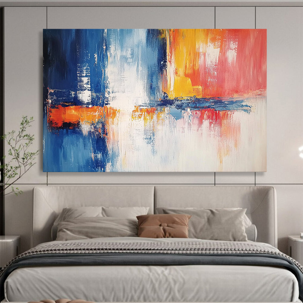 “Minimalist Abstract with Red Accent” - Beige, gray, white, red; Minimalist abstract with a red focal point; Acrylic Painting On Canvas HB1282