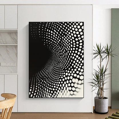 Black and White Dot Tunnel "Perceptual Path" Painting On Canvas HB264