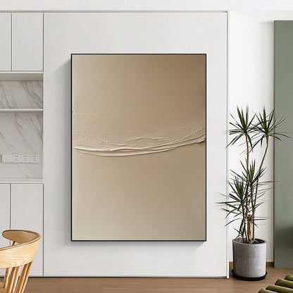 Contemporary abstract artwork featuring a beige wall with a delicate white line, highlighting contrasting textures and subtle shadows for depth. DLZ1434