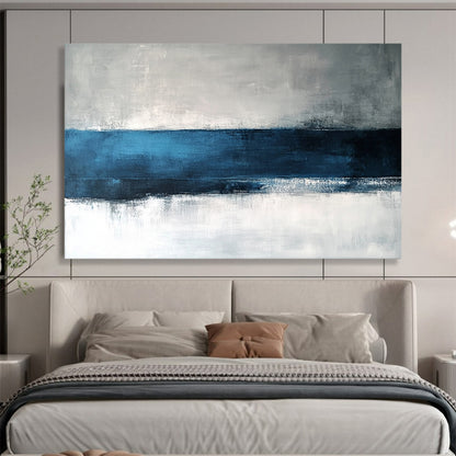 “Blue - Gray Horizon” - Blue, Gray, White, Minimalist Abstract Landscape Painting On Canvas HB1064