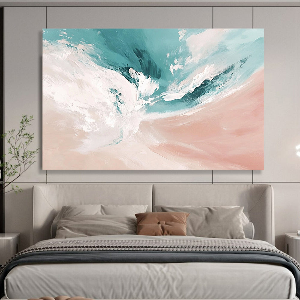 “Soft Blue - Pink Abstract Waves” - Blue, Pink, Abstract Waves Painting On Canvas HB0779
