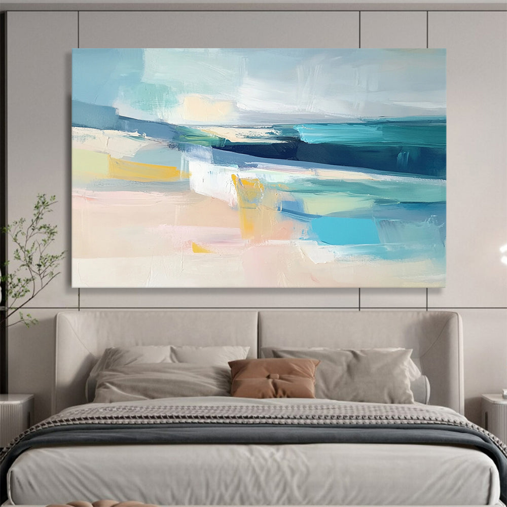 “Coastal Abstract Layers” - Blue, Beige, Turquoise, Abstract Seaside - Modern Acrylic Painting HB1495