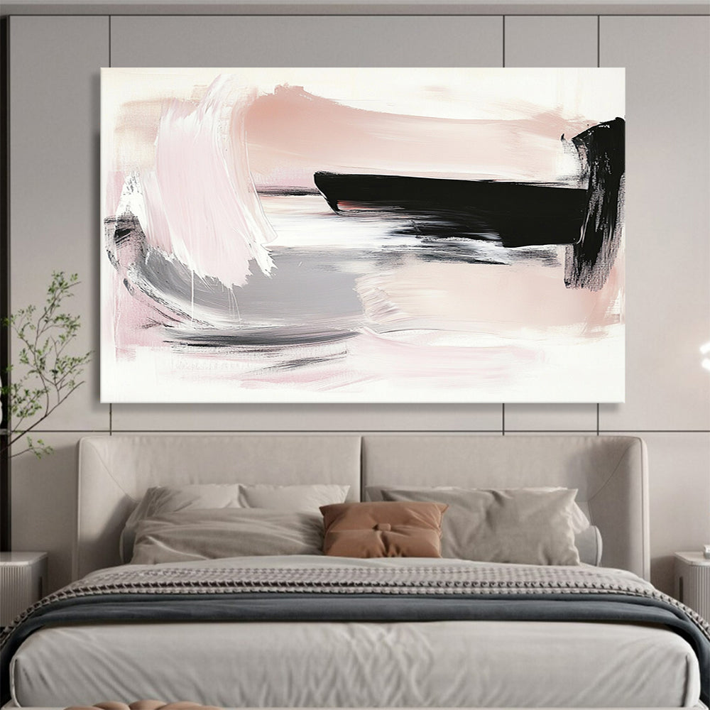 “Pink Gray Abstract Brushstrokes” - Pink, Gray, Black, White, Brushstrokes - Painting On Canvas HB1435