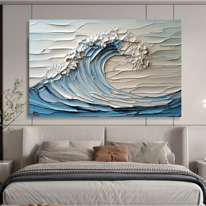 Blue, White and Gray Textured Wave "Sculpted Surf" Painting On Canvas HB0420