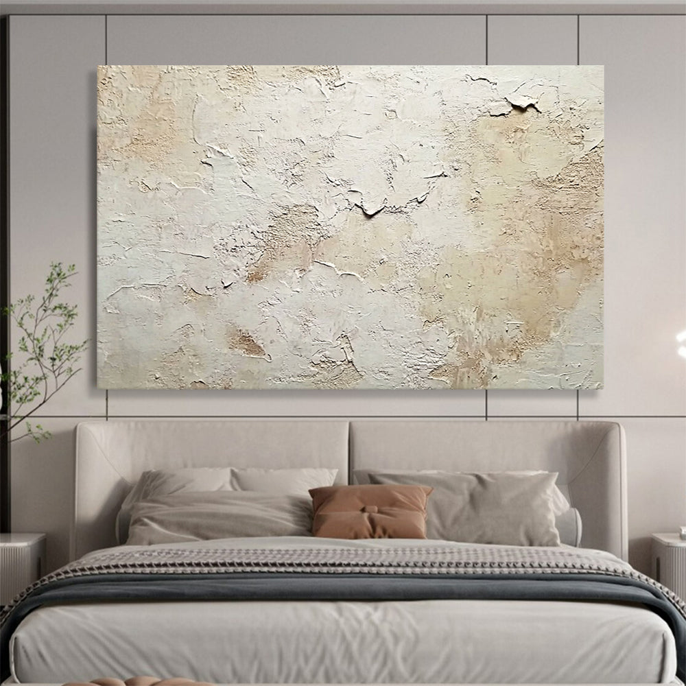 “Crackled Beige - White Texture” - Textural Abstract Painting HB0531