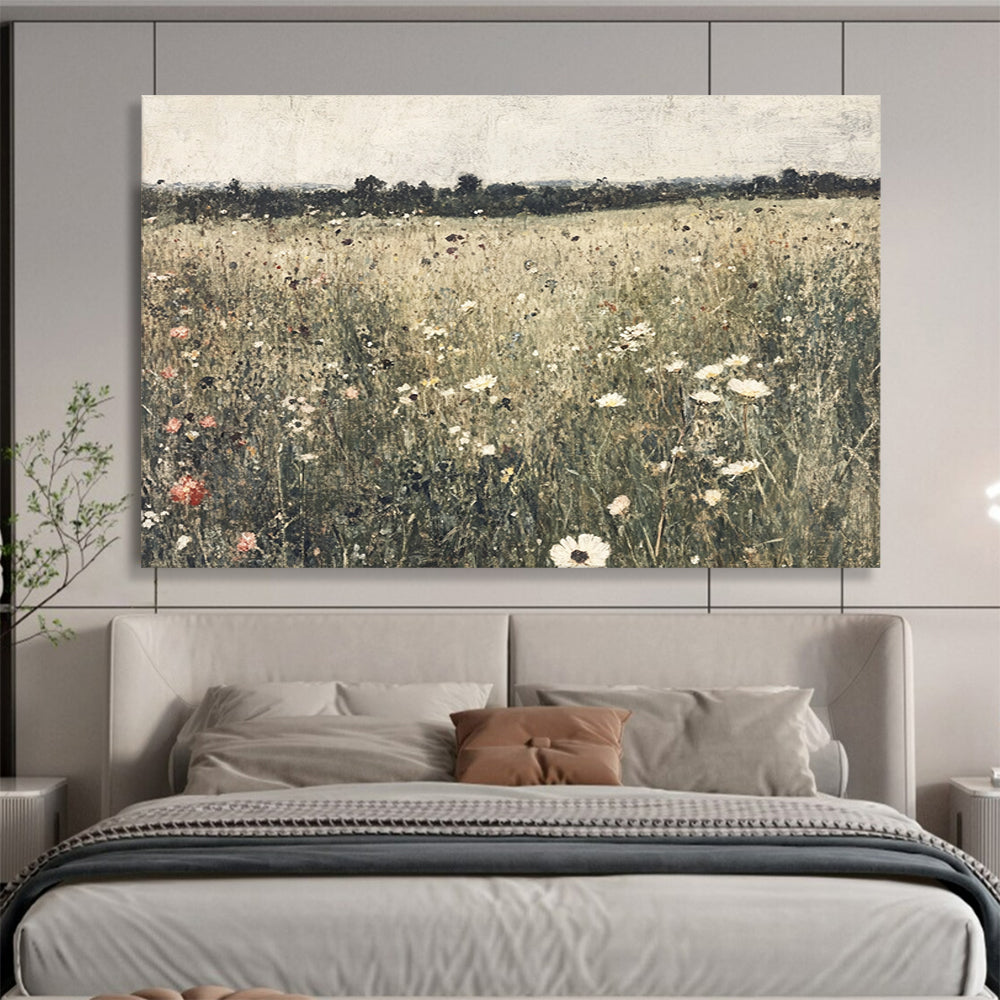 “Wildflower Meadow” - Earthy Tones, Pinks, Whites, Realistic Wildflower Field - Oil Painting HB1764