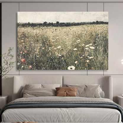 “Wildflower Meadow” - Earthy Tones, Pinks, Whites, Realistic Wildflower Field - Oil Painting HB1764