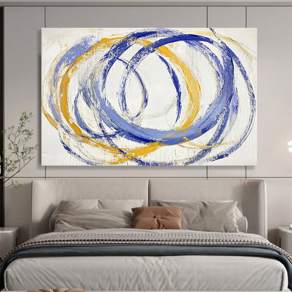 “Blue - Yellow Circular Rhythms” - Blue, Yellow, Circular Strokes Painting On Canvas HB0766