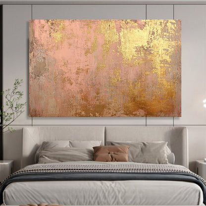 Pink & Gold Textured Background - Shabby - Chic Abstract Oil Painting On Canvas HB0481