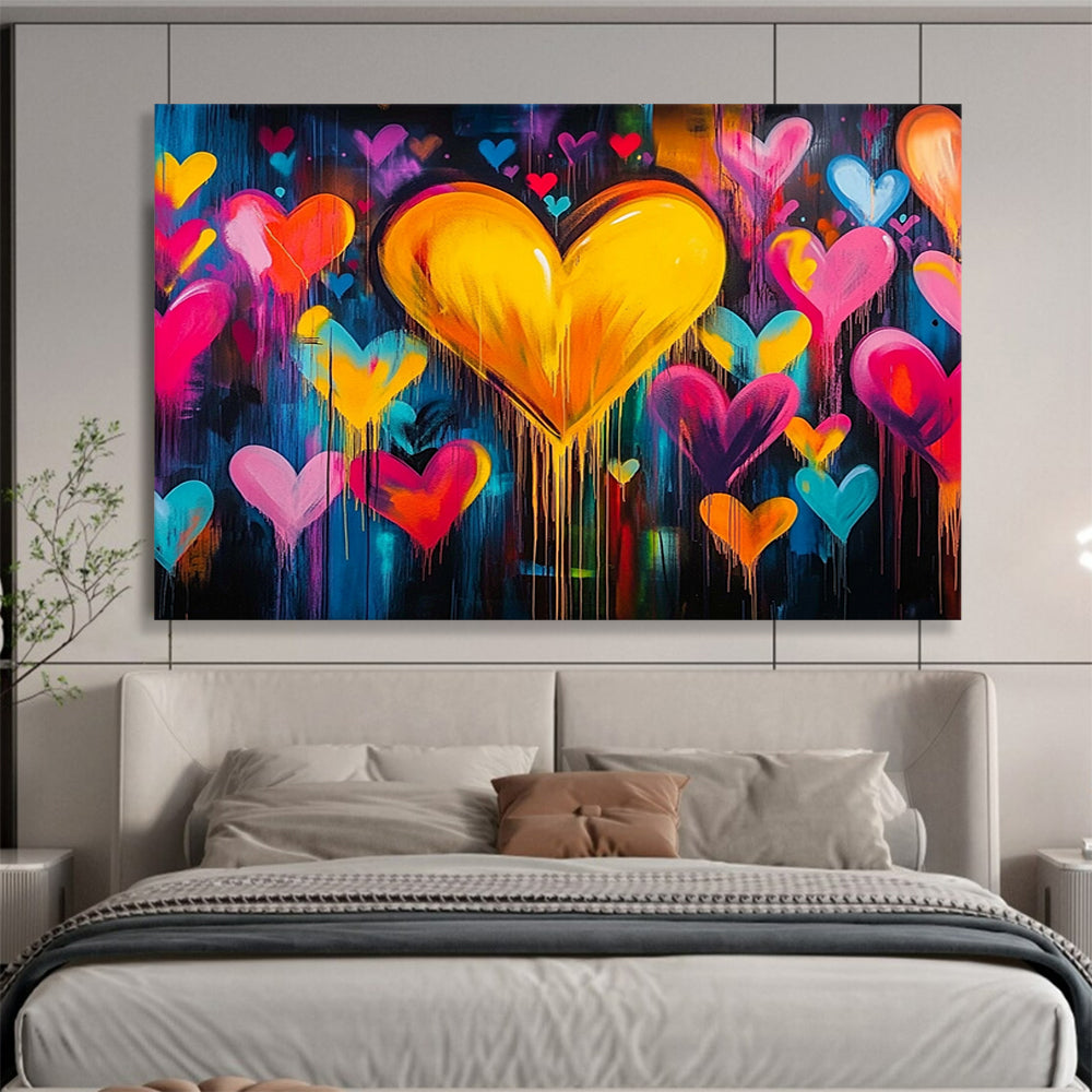 “Dripping Hearts of Love” - Multicolor, Hearts, Dripping Paint Painting On Canvas HB0744