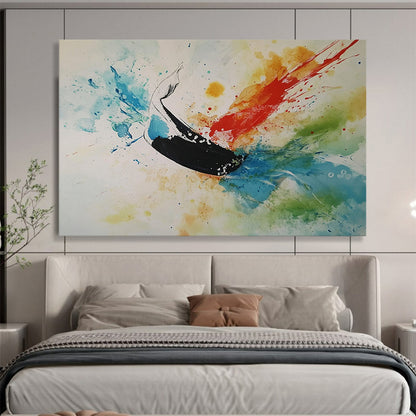 “Whale in Color Bursts” - Black Whale, Colorful Splashes, Abstract Marine Animal Painting On Canvas HB1099