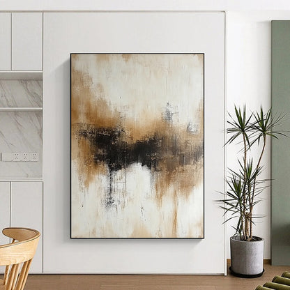 Contemporary hand-painted abstract artwork featuring neutral beige and white tones with subtle brown accents on a soft neutral background. DLZ0561