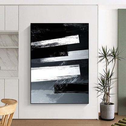 Black and White Striped "Industrial Stripes" Painting On Canvas HB310